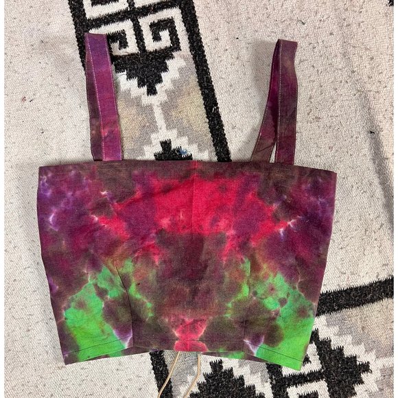 Lace Up Corset Style Reversible Handmade Tie Dye Purple Green Festival Crop Top - Picture 3 of 6
